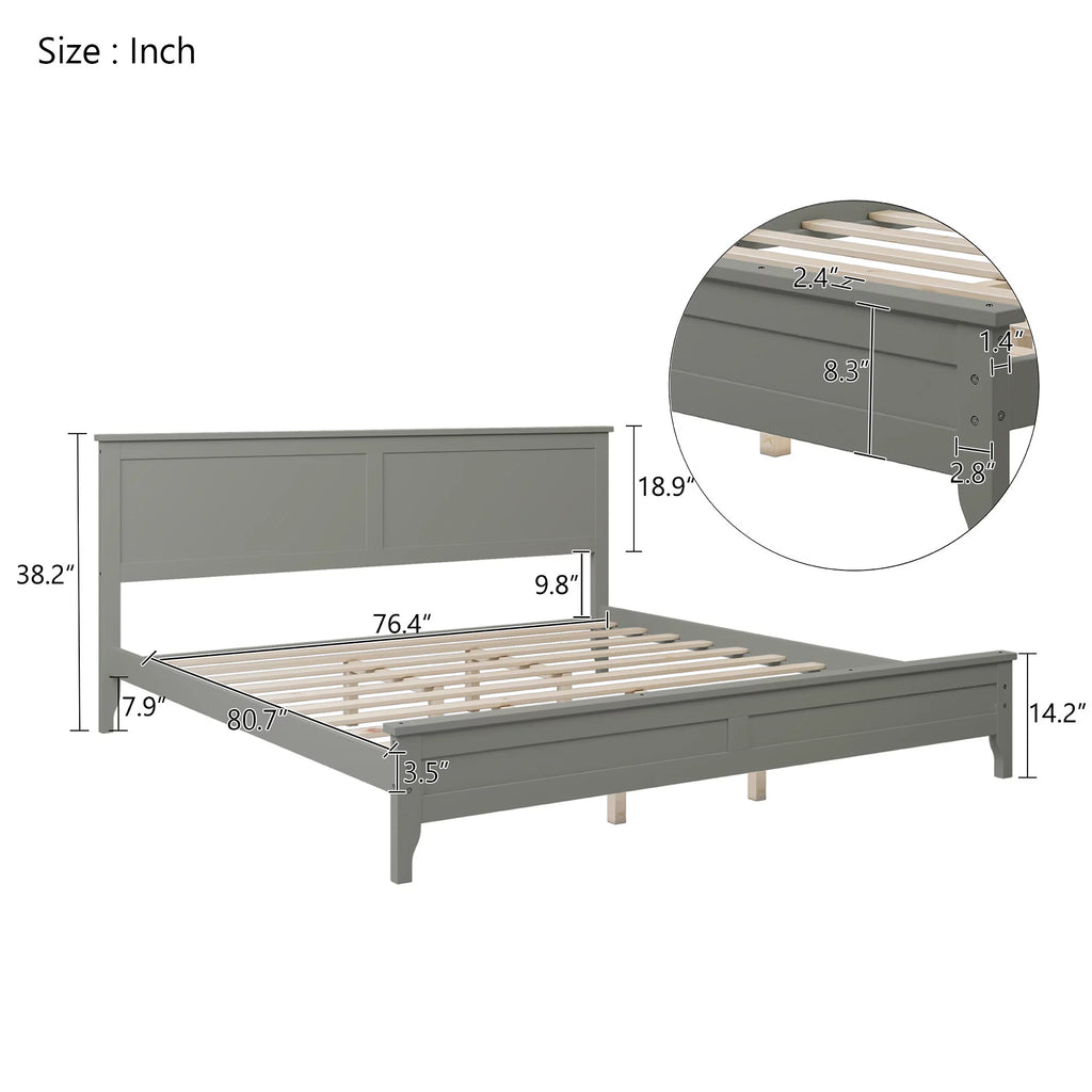 Modern Gray Solid Wood King Platform Bed M724949