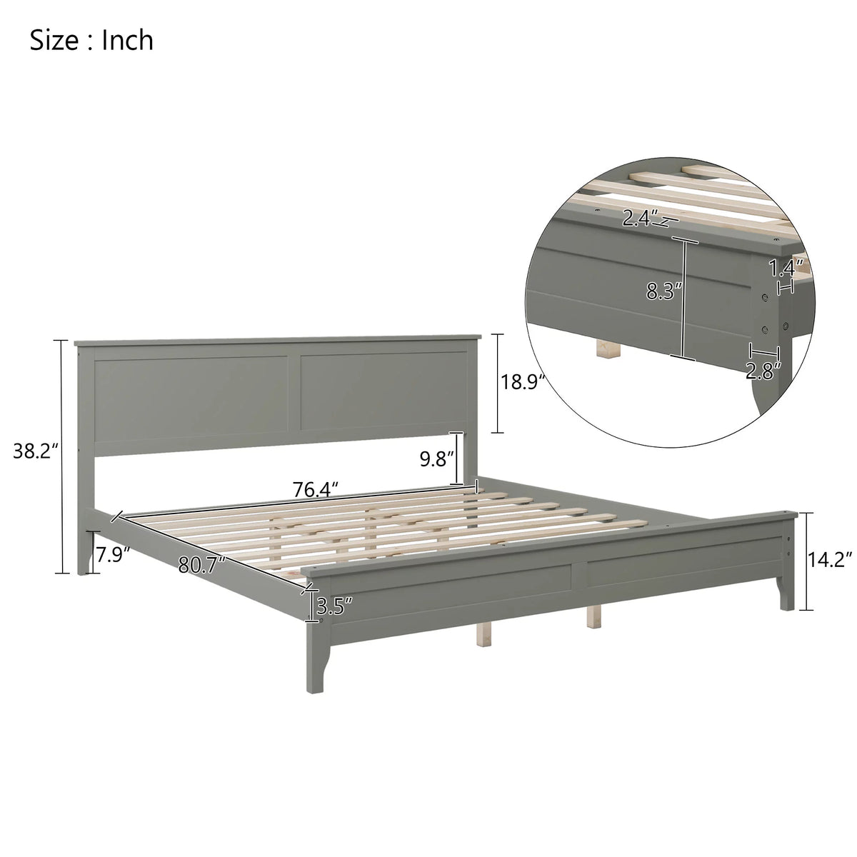 Modern Gray Solid Wood King Platform Bed M724949