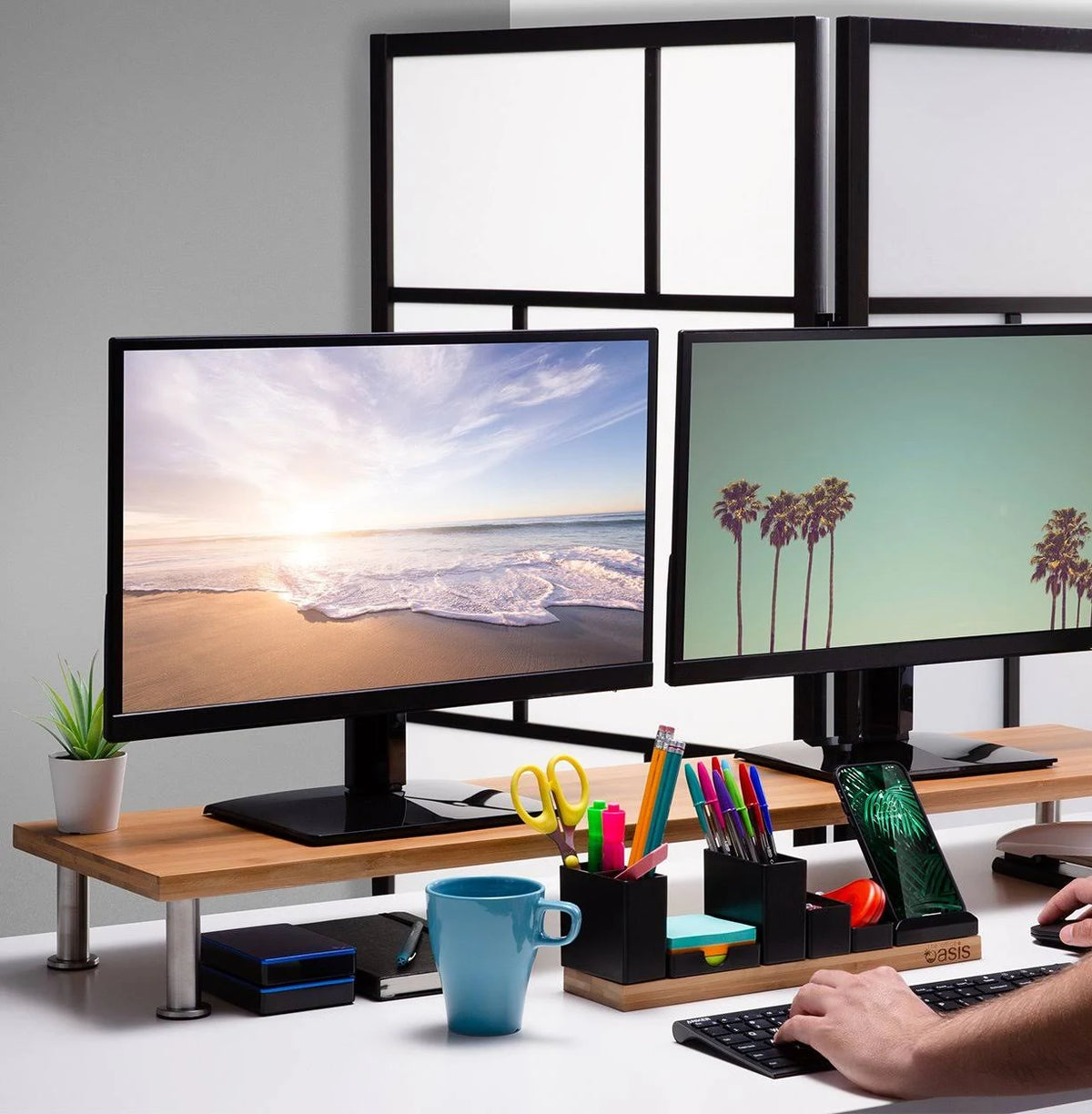 Solid Bamboo Dual Monitor Stand D72288