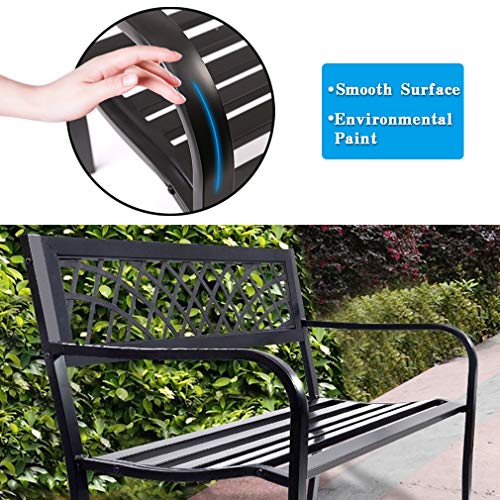 Black Metal Outdoor Bench with Plastic Backrest and Armrests M952