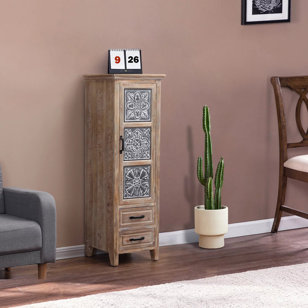Black Metal and Brown Wood 2-Drawer 1-Door Storage Cabinet J30344