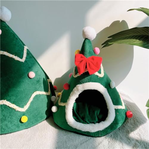 Green Christmas Tree Cat Bed with Detachable Pillow A14232