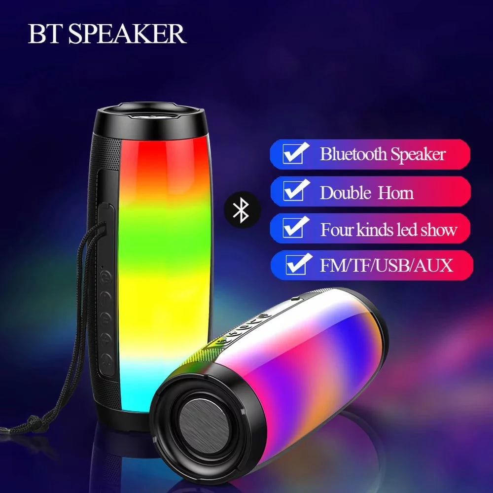 Black Portable Bluetooth 5.0 Speaker with LED Lights and 360 Stereo Sound R652984