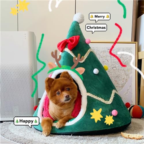 Green Christmas Tree Cat Bed with Detachable Pillow A14232