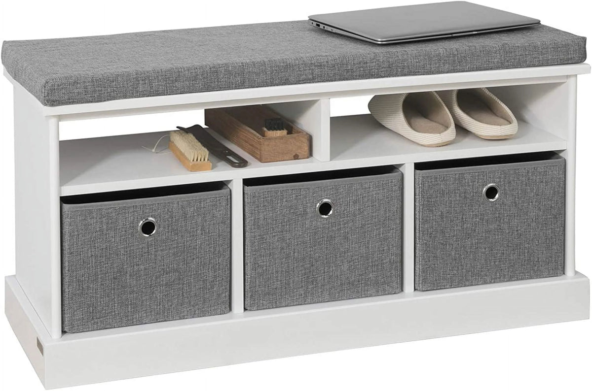 3 Baskets Storage Bench with Seat Cushion B5221