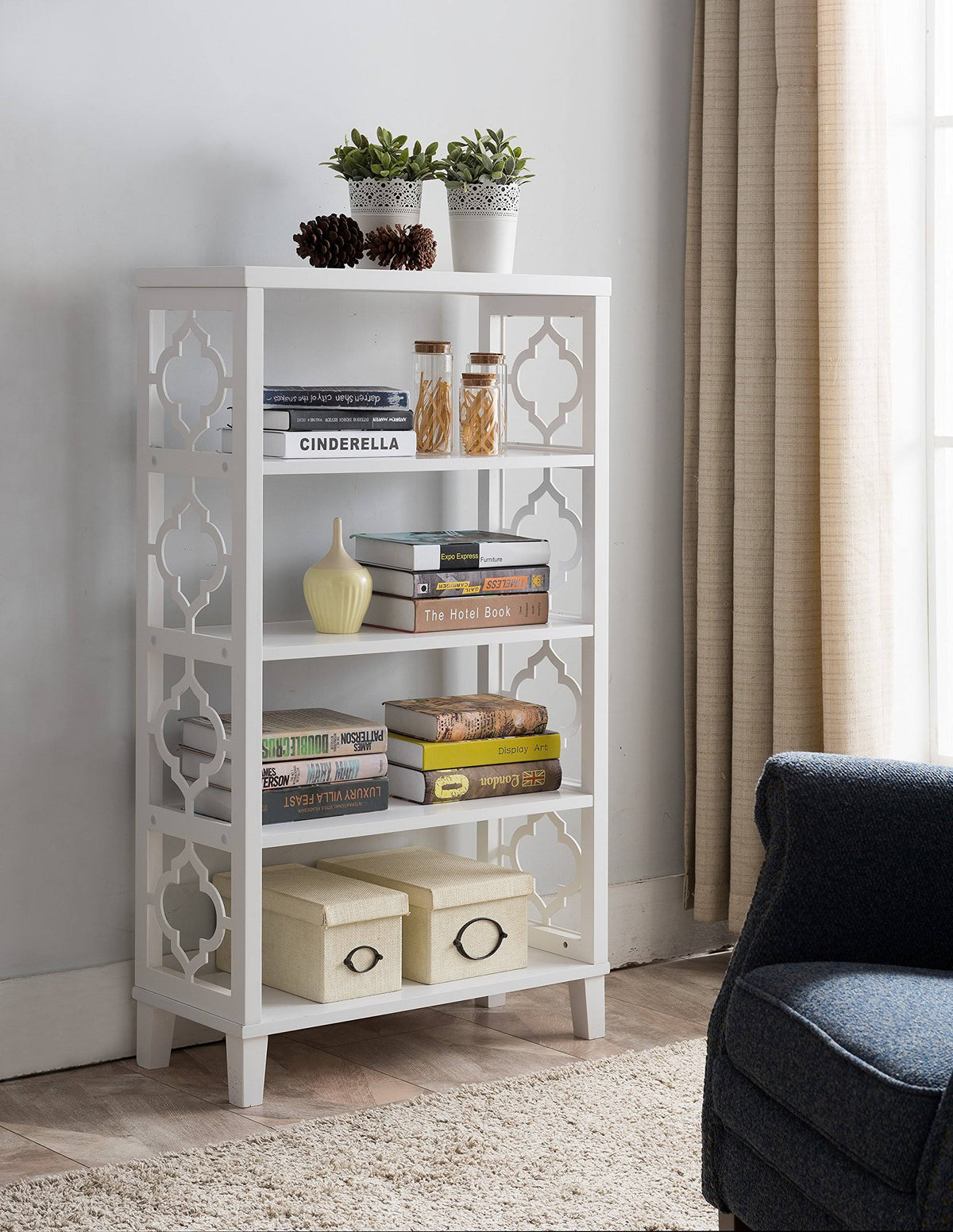 White 5 Tier Wood Etagere Bookcase A2341