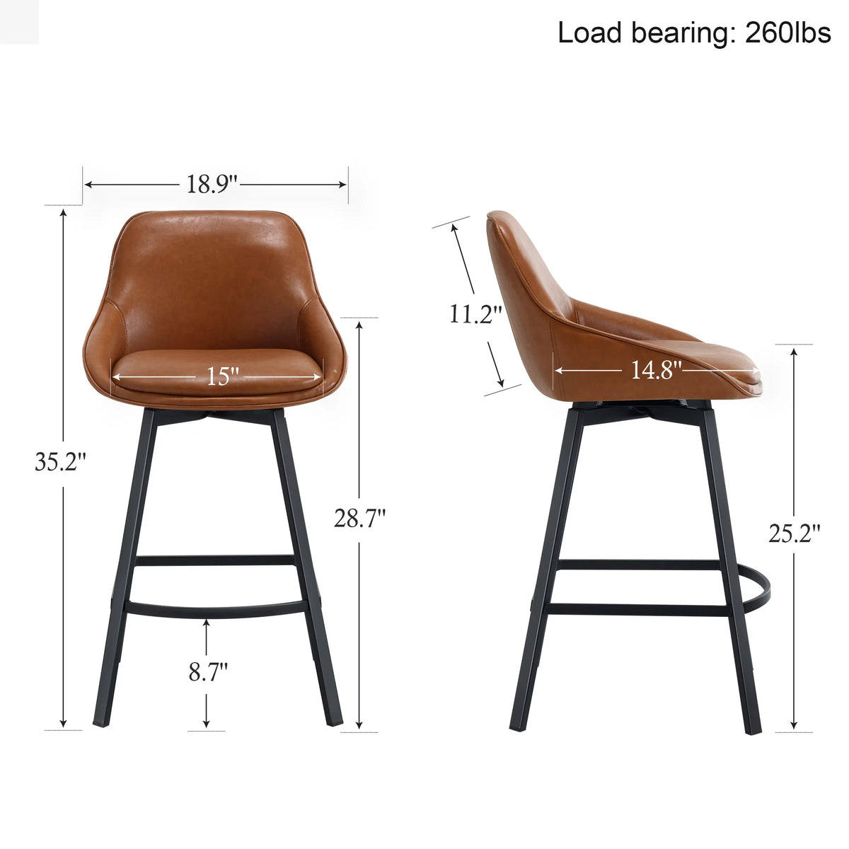 Brown Faux Leather Upholstered Bar Stools Set of 2 P38047