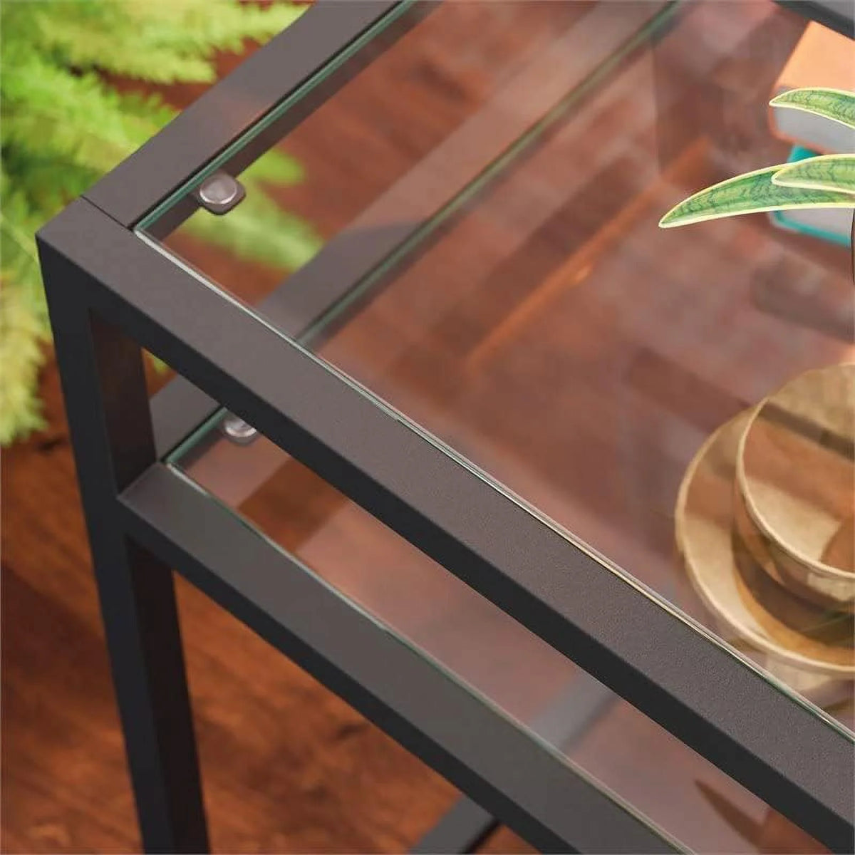 Black Metal End Table with Tempered Glass Top D886898