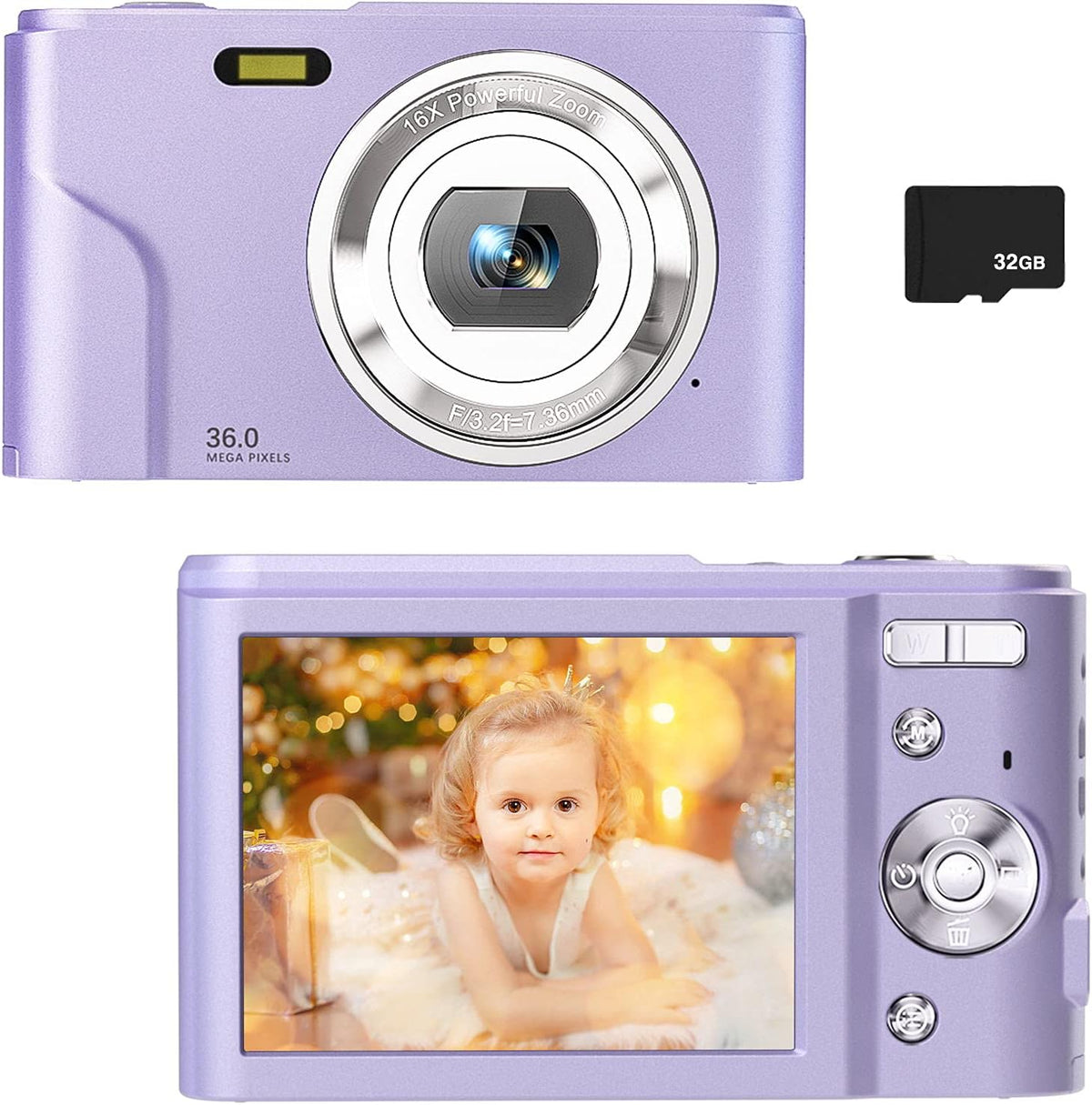 Light Blue 36MP Full HD 1080P Rechargeable Kids Camera with 32GB SD Card D3195
