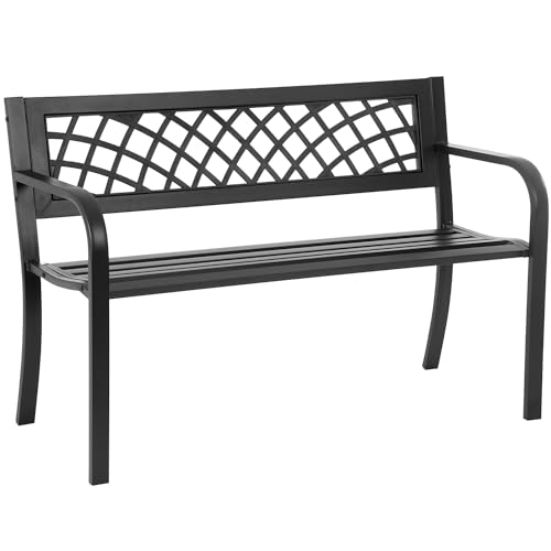 Black Metal Outdoor Bench with Plastic Backrest and Armrests M952