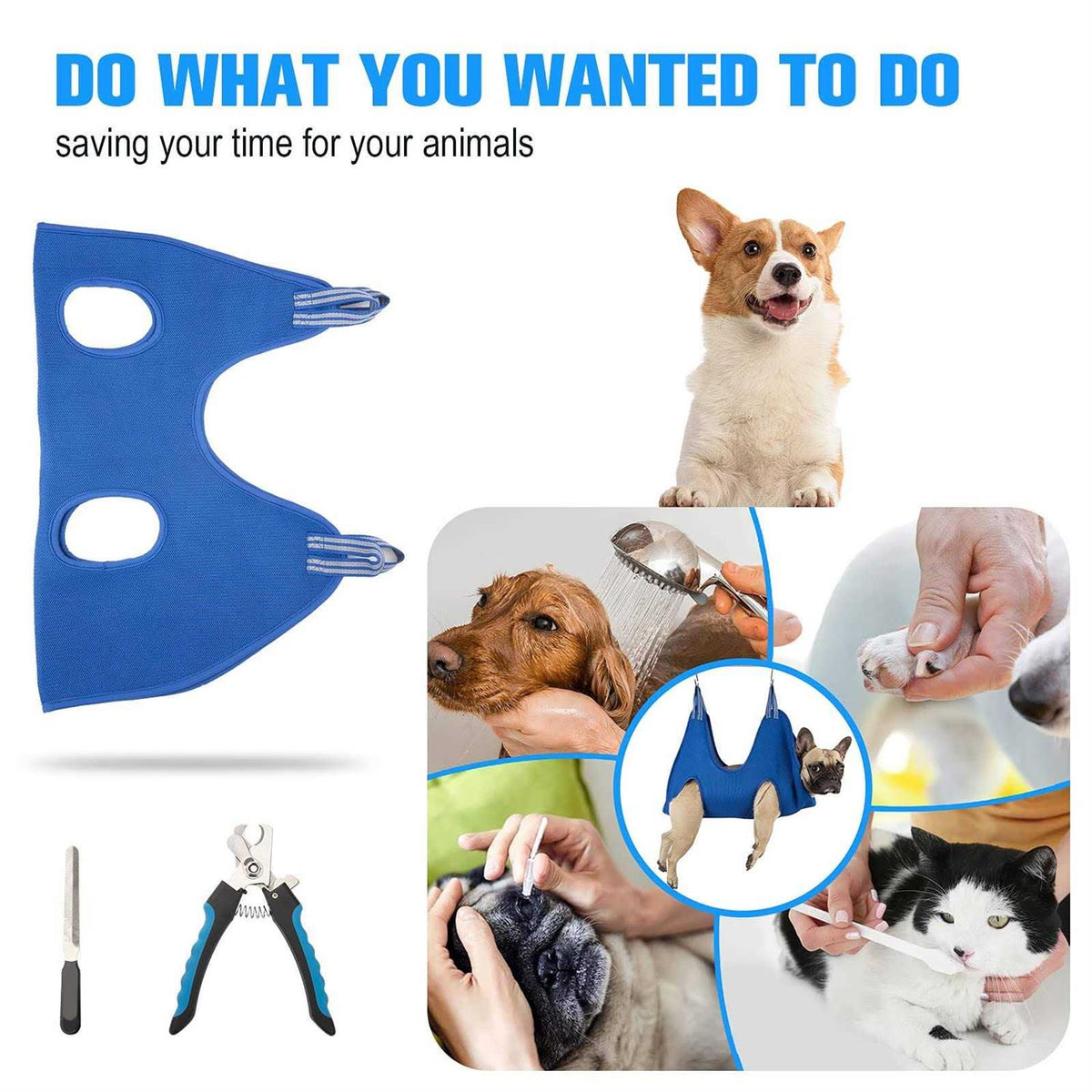 10 in 1 Pet Grooming Hammock Harness with Nail Clippers L7942