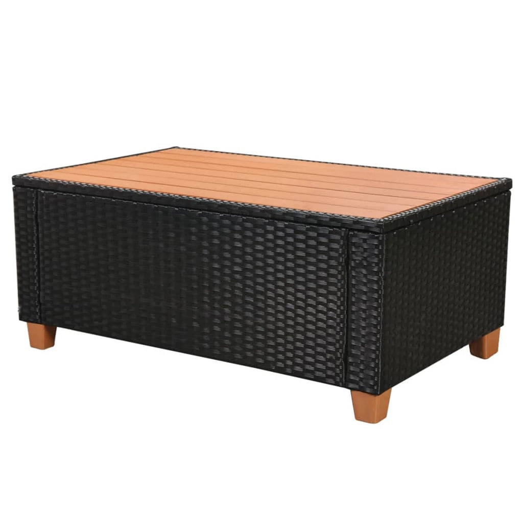 4 Piece Patio Lounge Set with White Cushions Black Poly Rattan 2-Seater Sofas with Corner Sofa and Coffee Table R84163