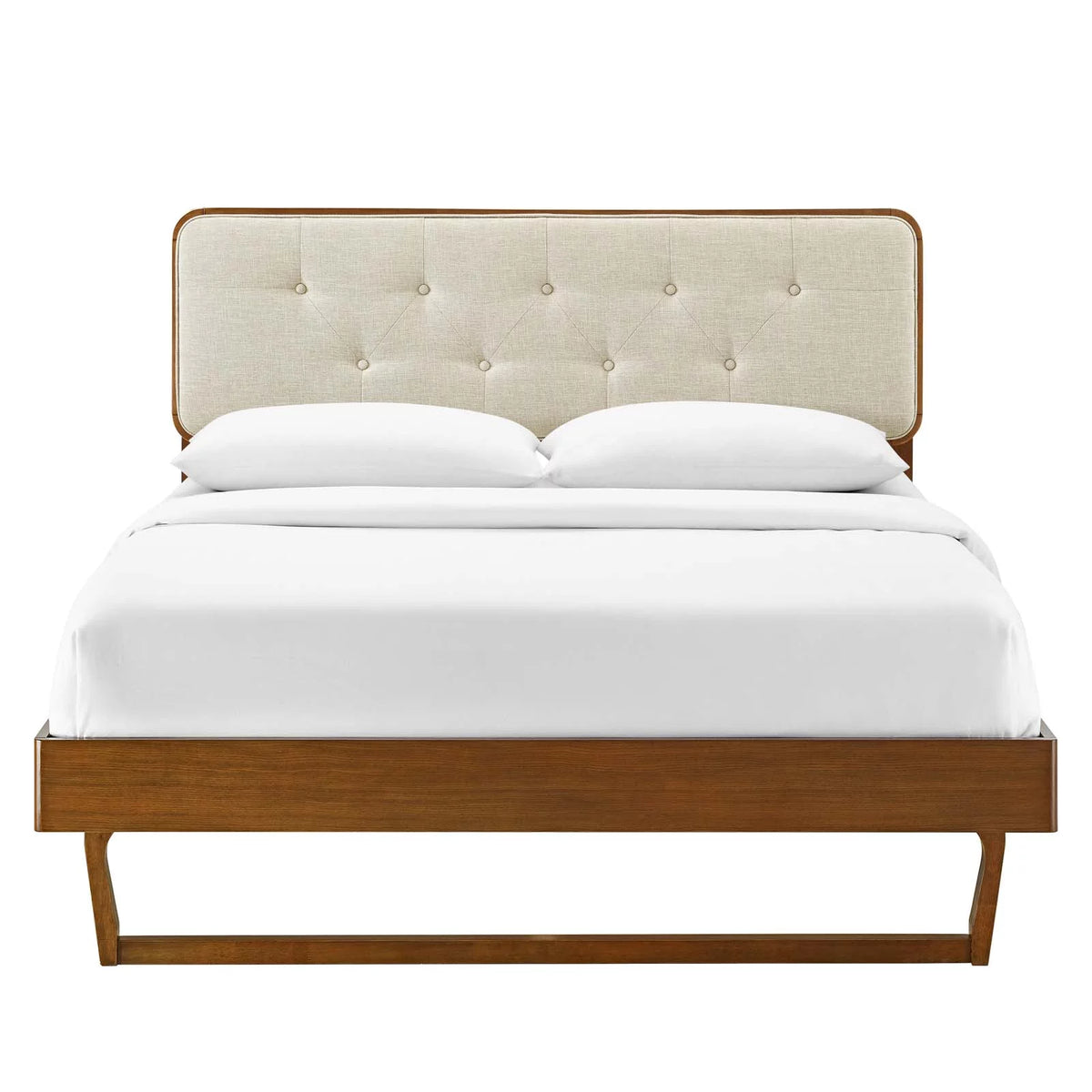 Full Size Wood Brown Walnut Platform Bed Frame W7623